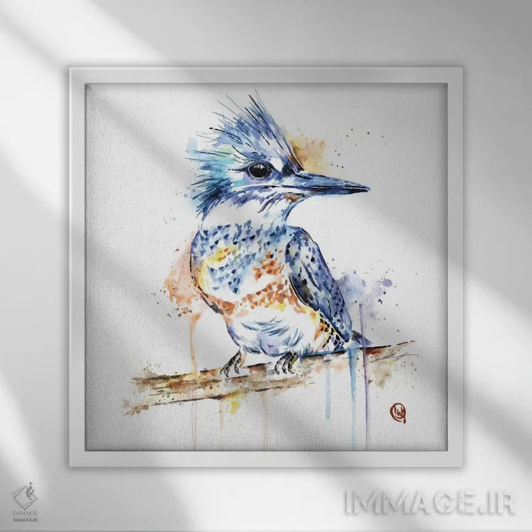 تابلو دکوراتیو مرغ ماهی خوار اثر لیزا وایت هاوس - نمای قابدار سفید