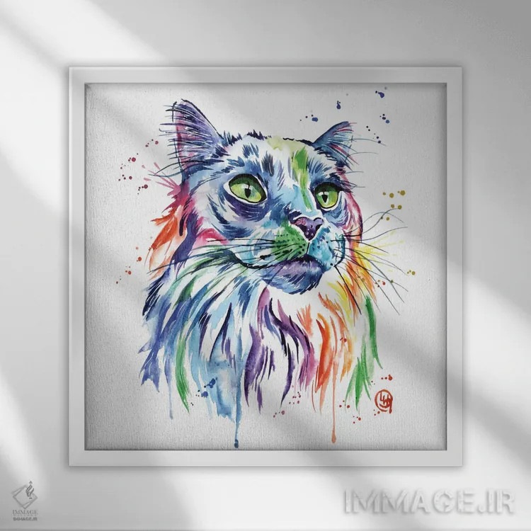 تابلو دکوراتیو گربه مین کون اثر لیزا وایت هاوس - نمای قابدار سفید