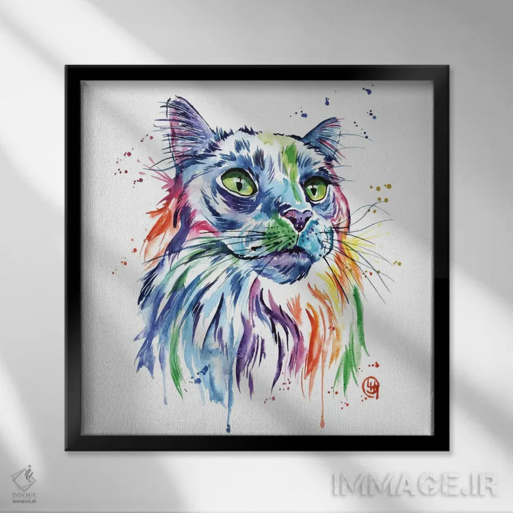 تابلو دکوراتیو گربه مین کون اثر لیزا وایت هاوس - نمای قابدار مشکی
