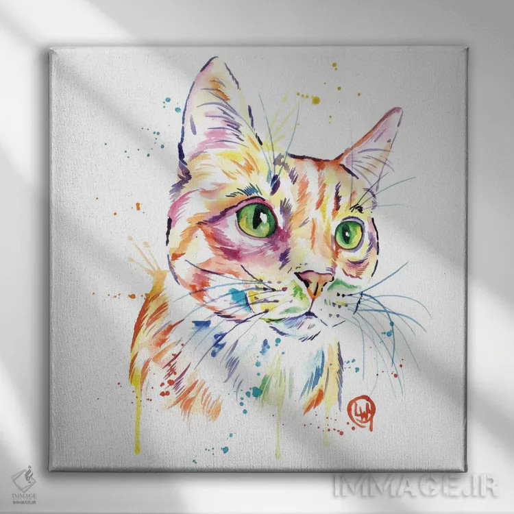 تابلو دکوراتیو گربه نارنجی خالدار اثر لیزا وایت هاوس - نمای روبهرو روی دیوار