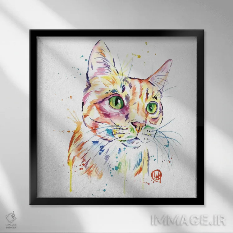 تابلو دکوراتیو گربه نارنجی خالدار اثر لیزا وایت هاوس - نمای قابدار مشکی