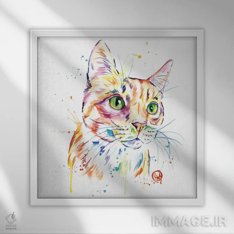 تابلو دکوراتیو گربه نارنجی خالدار اثر لیزا وایت هاوس - نمای قابدار سفید