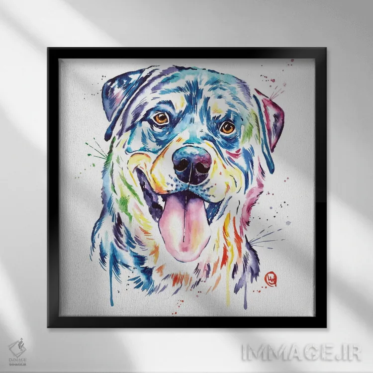 تابلو دکوراتیو روتوایلر اثر لیزا وایت هاوس - نمای قابدار مشکی