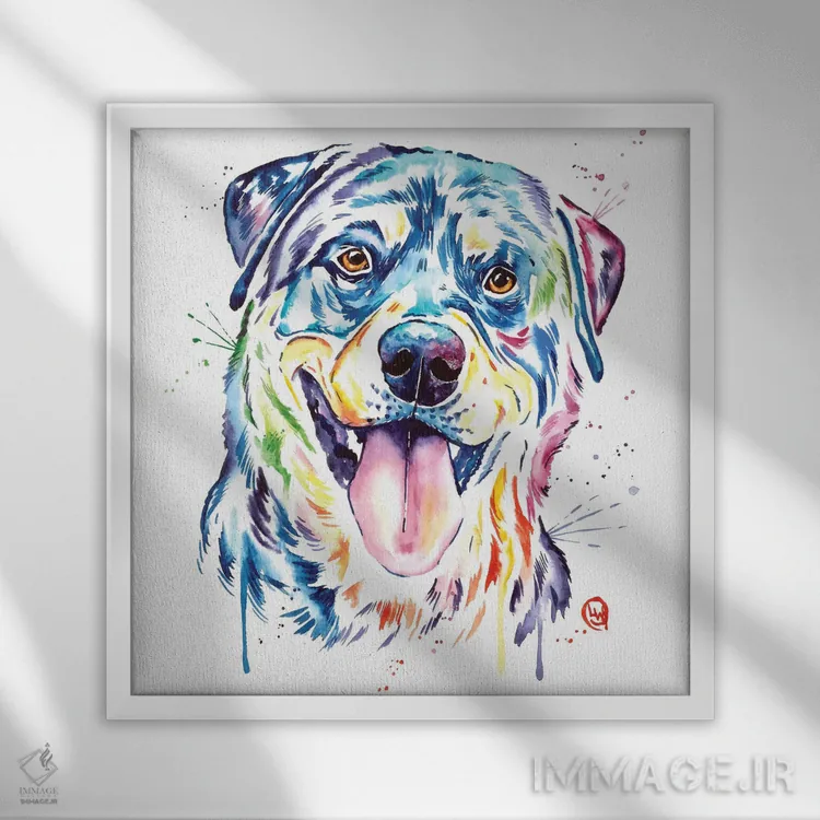 تابلو دکوراتیو روتوایلر اثر لیزا وایت هاوس - نمای قابدار سفید