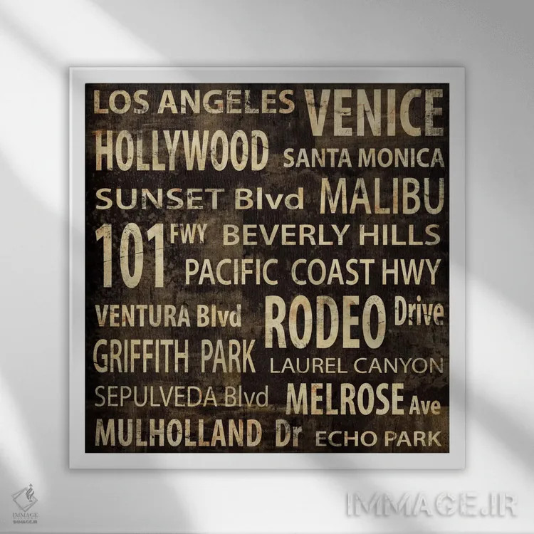 تابلو دکوراتیو لس آنجلس با واژه ها اثر لوک ویلسون - نمای قابدار سفید