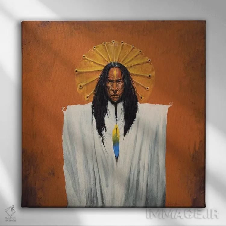 تابلو دکوراتیو شامان روح خورشید اثر لاورنس لی - نمای روبهرو روی دیوار