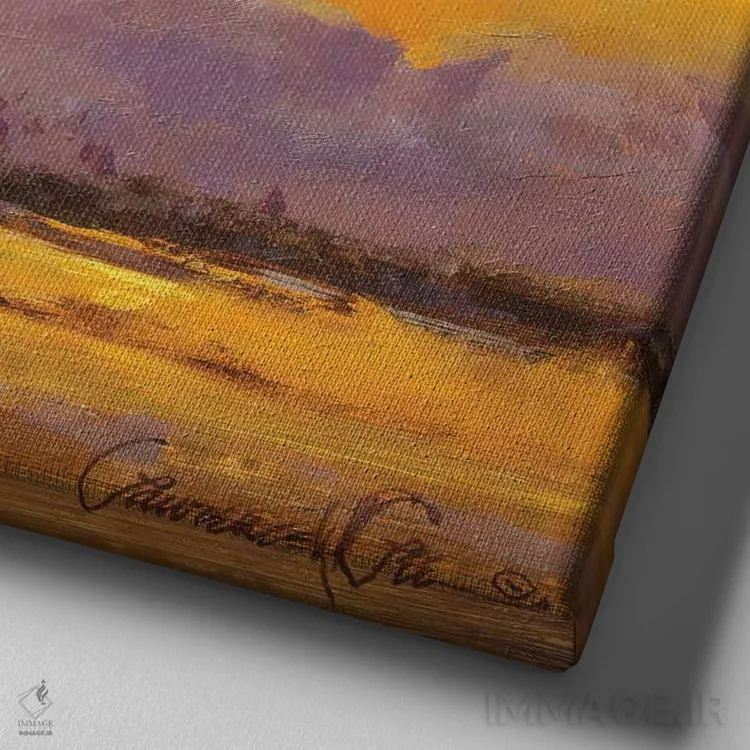 تابلو دکوراتیو صبح زرد اثر لاورنس لی - نمای نزدیک بافت بوم