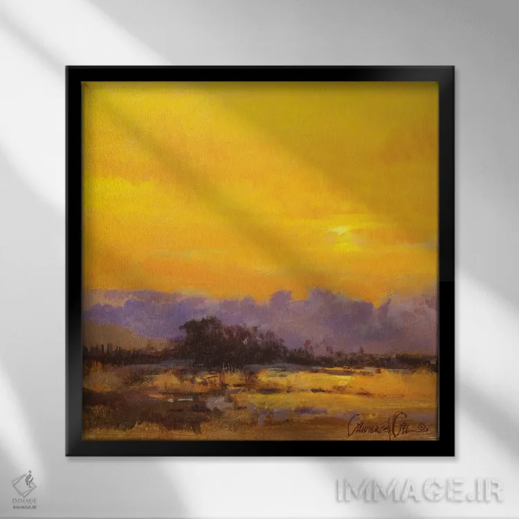تابلو دکوراتیو صبح زرد اثر لاورنس لی - نمای قابدار مشکی