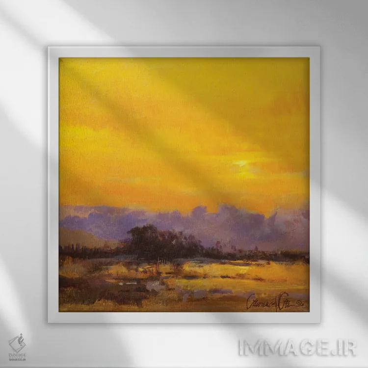 تابلو دکوراتیو صبح زرد اثر لاورنس لی - نمای قابدار سفید
