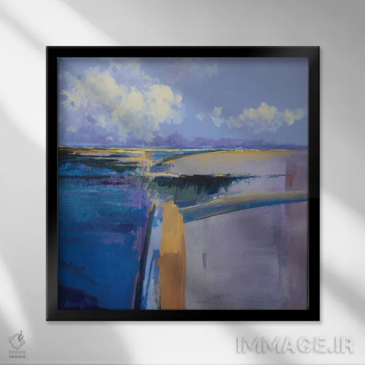 تابلو انتزاعی رنگ های تابستانی اثر لاورنس لی - نمای قابدار مشکی