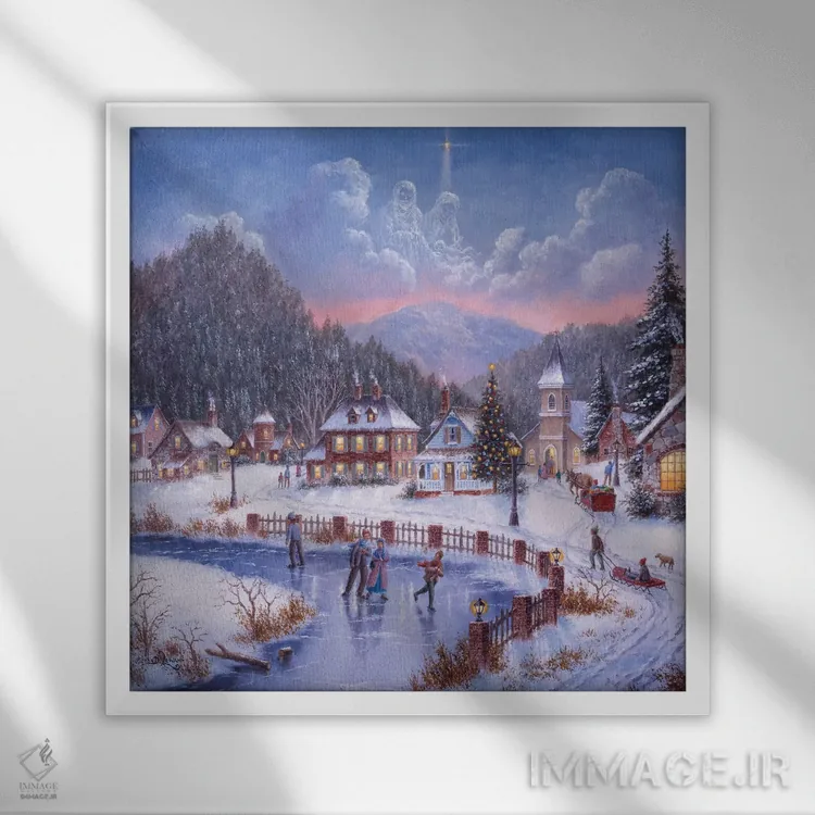 تابلو دکوراتیو هدیه کریسمس اثر دنیس لوان - نمای قابدار سفید