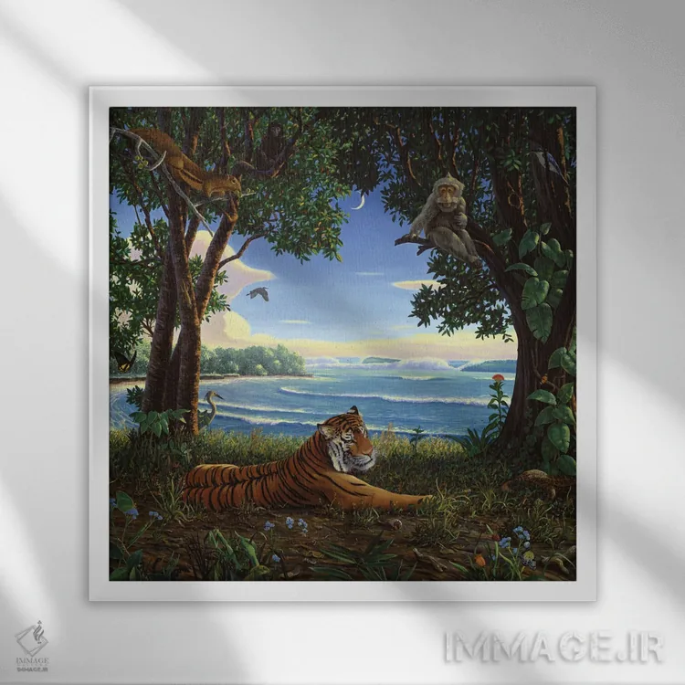 تابلو دکوراتیو جنگل جاوه اثر چارلز لین براگ - نمای قابدار سفید