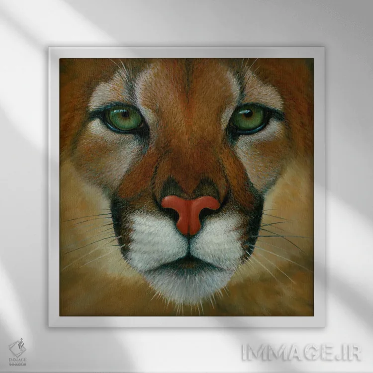 تابلو دکوراتیو چهره پوما اثر چارلز لین براگ - نمای قابدار سفید