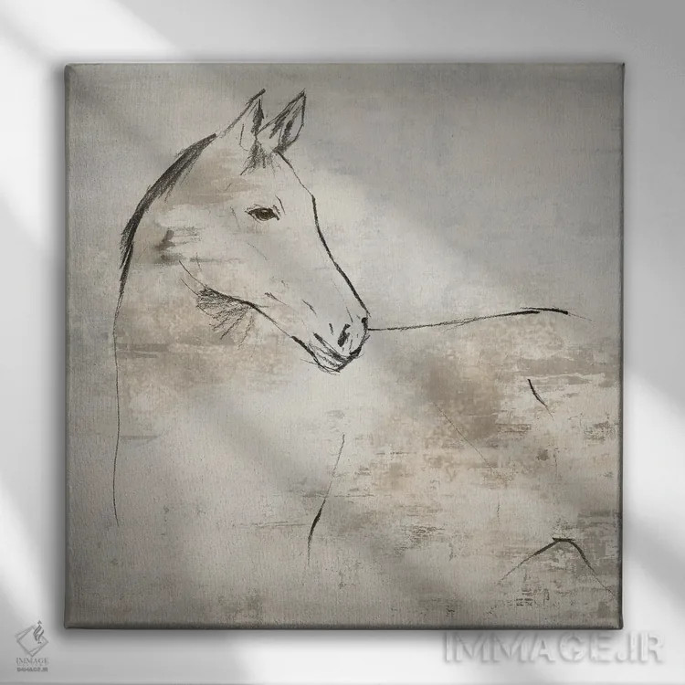 تابلو مینیمال اسب II اثر لیلی کی - نمای روبهرو روی دیوار