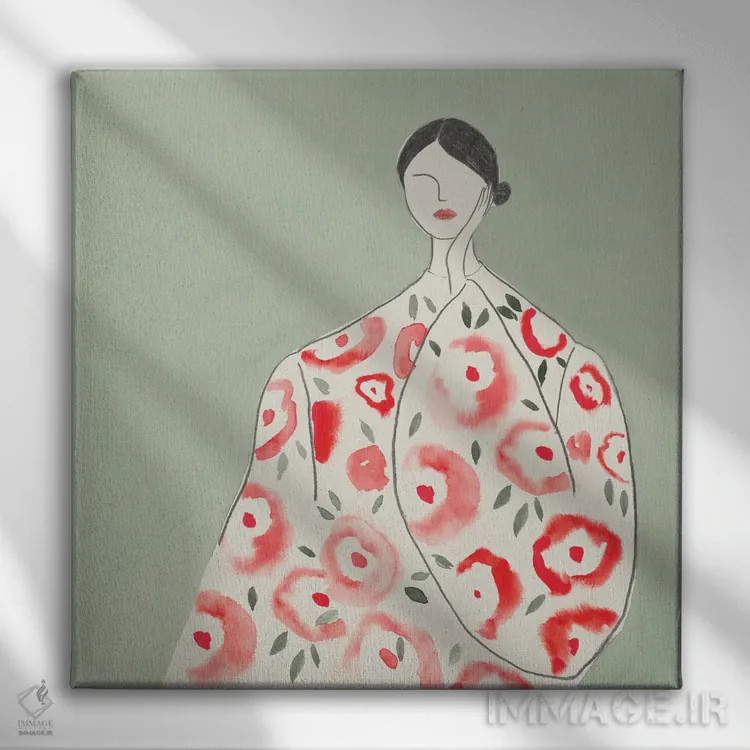 تابلو مینیمال زن گل دار I اثر لیلی کی - نمای روبهرو روی دیوار