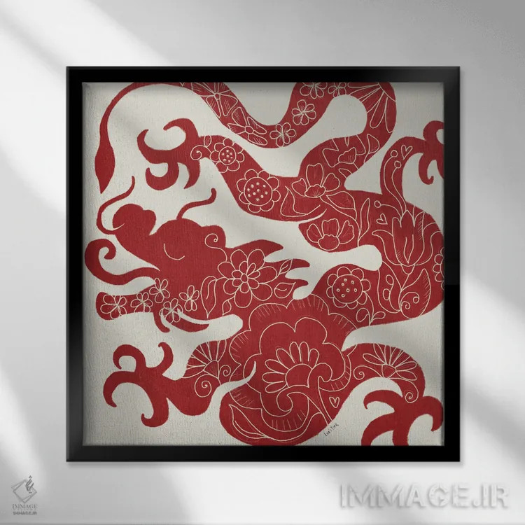 تابلو دکوراتیو سال اژدها اثر لیا یورک - نمای قابدار مشکی