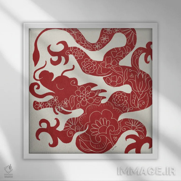 تابلو دکوراتیو سال اژدها اثر لیا یورک - نمای قابدار سفید