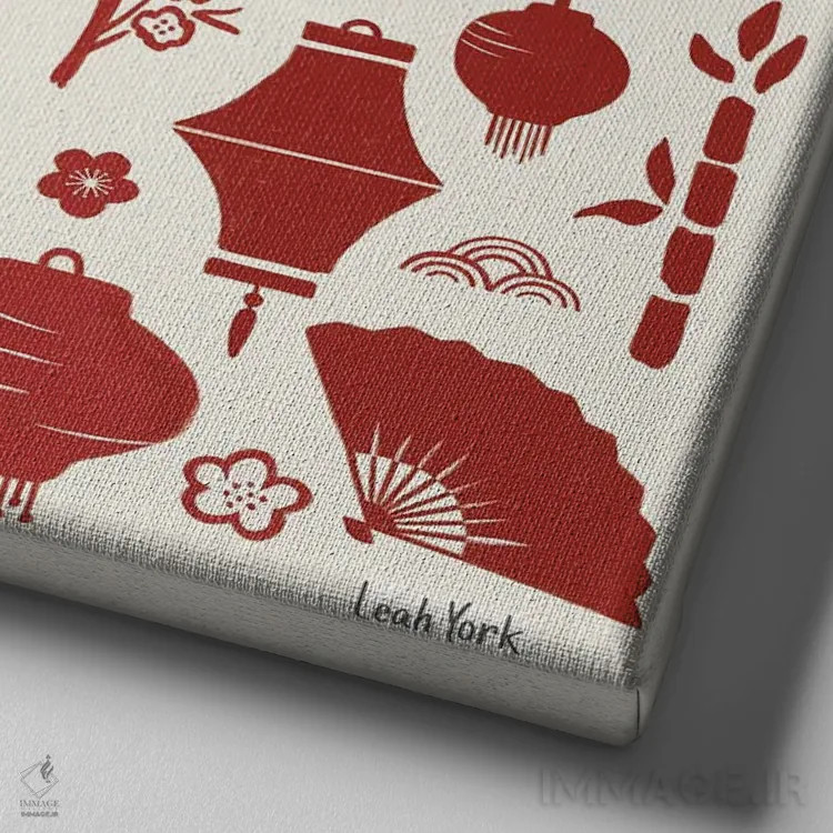 تابلو دکوراتیو نمادهای سال اژدها اثر لیا یورک - نمای نزدیک بافت بوم