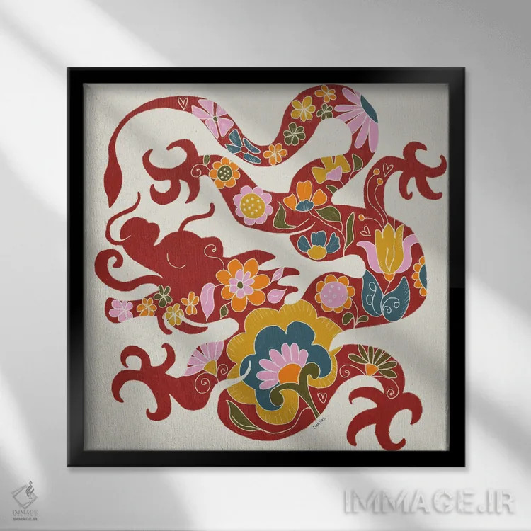 تابلو دکوراتیو سال اژدها اثر لیا یورک - نمای قابدار مشکی