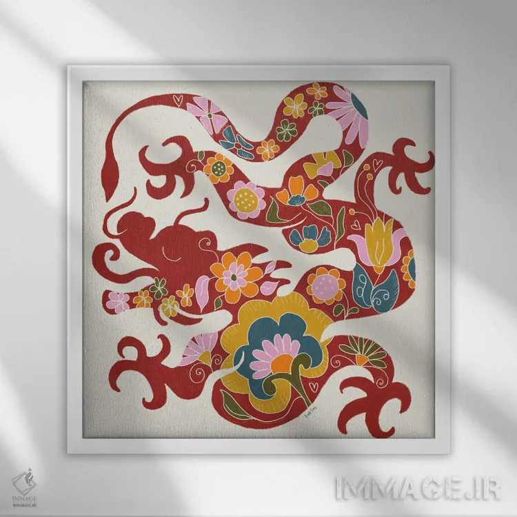 تابلو دکوراتیو سال اژدها اثر لیا یورک - نمای قابدار سفید