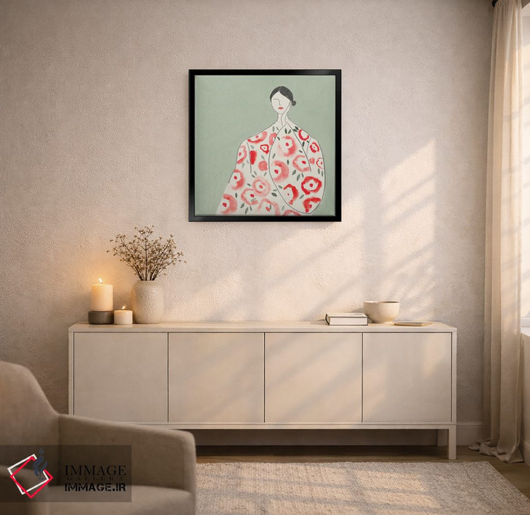 تابلو مینیمال زن گل دار I اثر لیلی کی - D5B