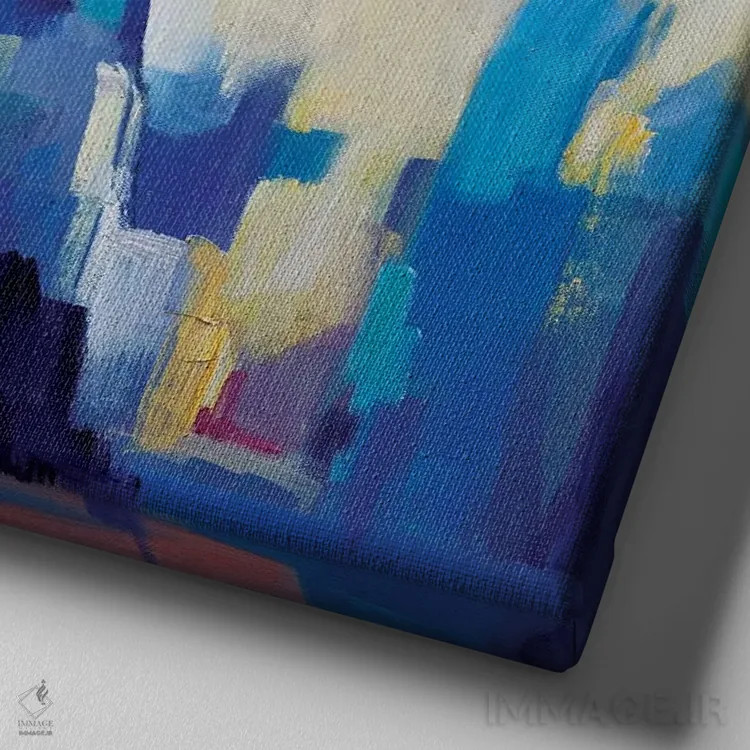 تابلو دکوراتیو دژاووی آبی ۲ اثر لی ژو - نمای نزدیک بافت بوم