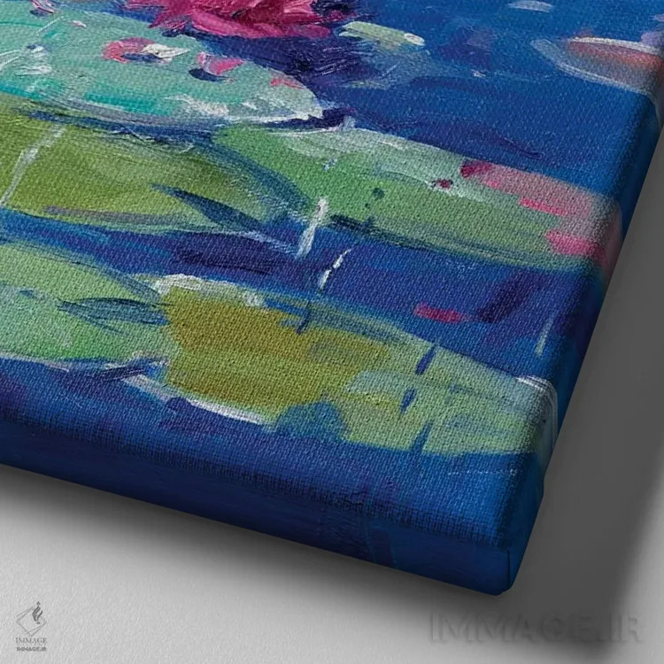 تابلو دکوراتیو نیلوفر آبی ۷ اثر لی ژو - نمای نزدیک بافت بوم