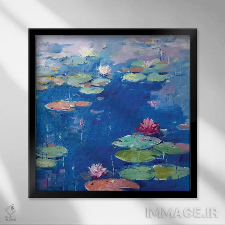 تابلو دکوراتیو نیلوفر آبی ۷ اثر لی ژو - نمای قابدار مشکی