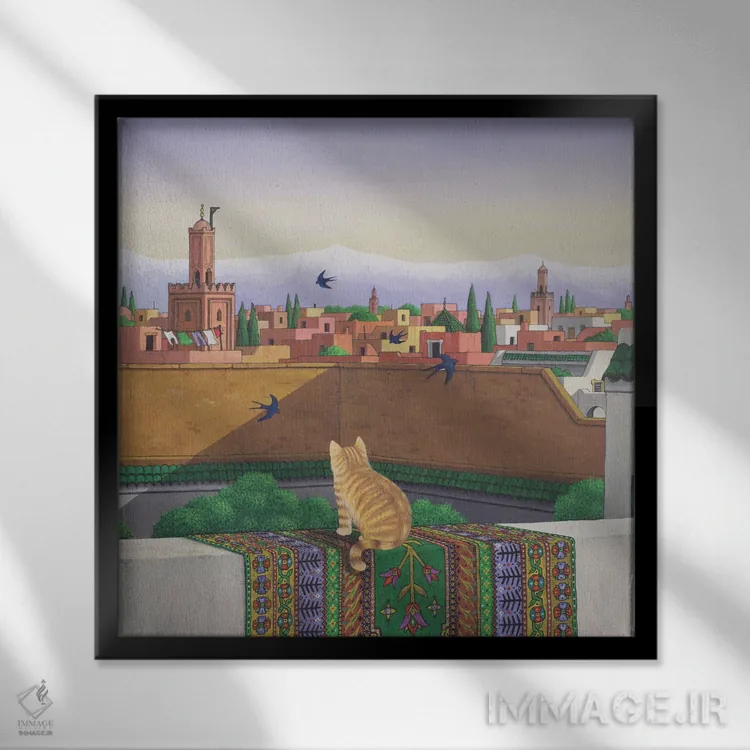 تابلو کلاسیک پشت بام ها در مراکش، ۱۹۸۹ اثر لری اسمارت - نمای قابدار مشکی