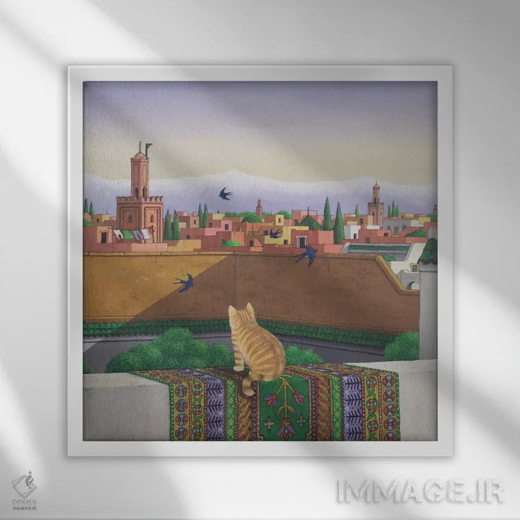 تابلو کلاسیک پشت بام ها در مراکش، ۱۹۸۹ اثر لری اسمارت - نمای قابدار سفید