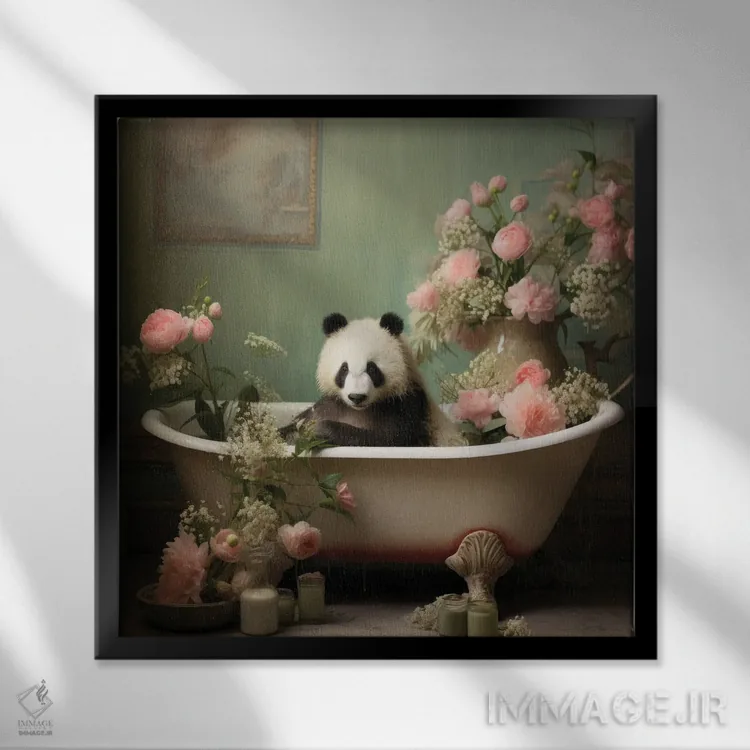 تابلو دکوراتیو شادی جنگل حمام LV اثر لازار استودیو - نمای قابدار مشکی