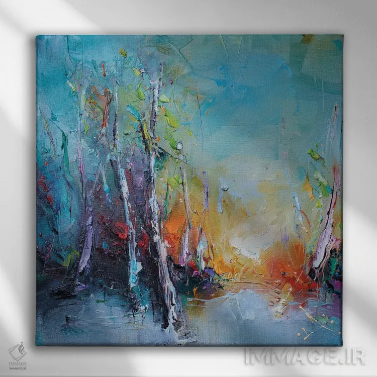 تابلو انتزاعی رنگ های طبیعت اثر استانیسلاو لازاروف - نمای روبهرو روی دیوار