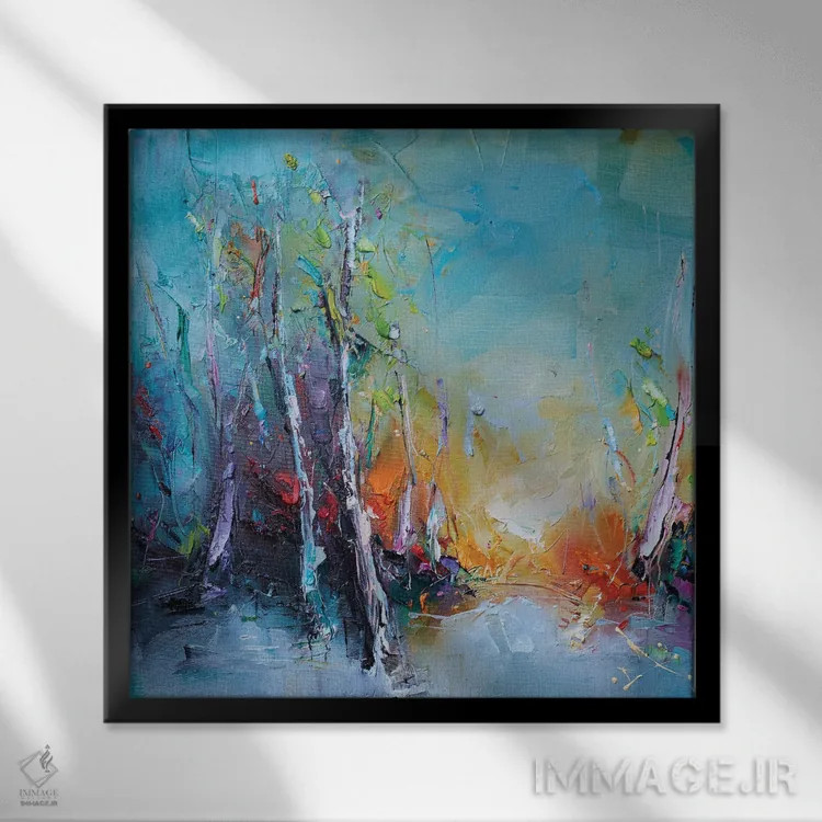تابلو انتزاعی رنگ های طبیعت اثر استانیسلاو لازاروف - نمای قابدار مشکی