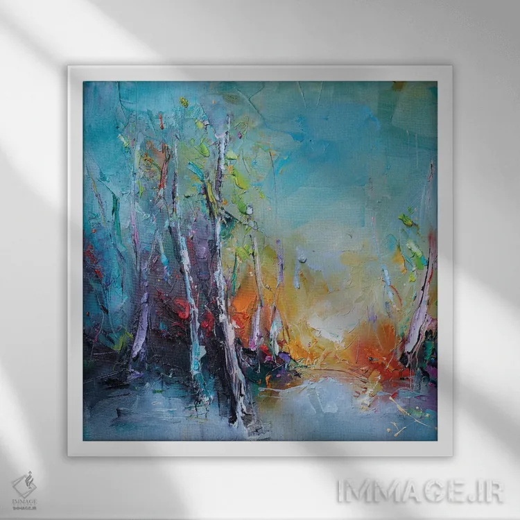 تابلو انتزاعی رنگ های طبیعت اثر استانیسلاو لازاروف - نمای قابدار سفید