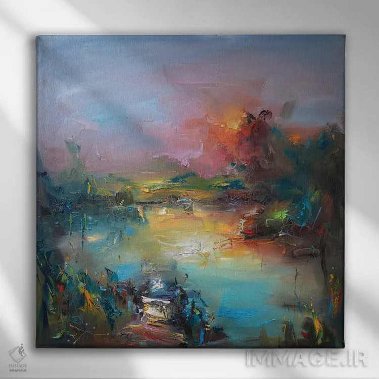 تابلو انتزاعی طلوع خورشید اثر استانیسلاو لازاروف - نمای روبهرو روی دیوار