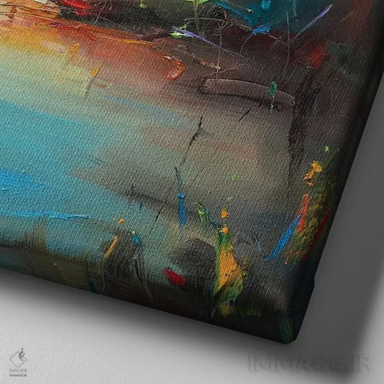 تابلو انتزاعی طلوع خورشید اثر استانیسلاو لازاروف - نمای نزدیک بافت بوم