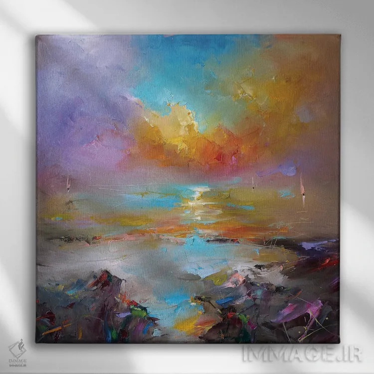 تابلو انتزاعی غروب رویاها اثر استانیسلاو لازاروف - نمای روبهرو روی دیوار