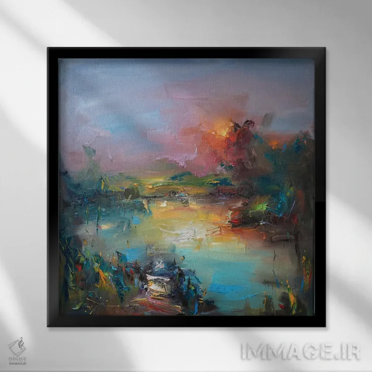 تابلو انتزاعی طلوع خورشید اثر استانیسلاو لازاروف - نمای قابدار مشکی