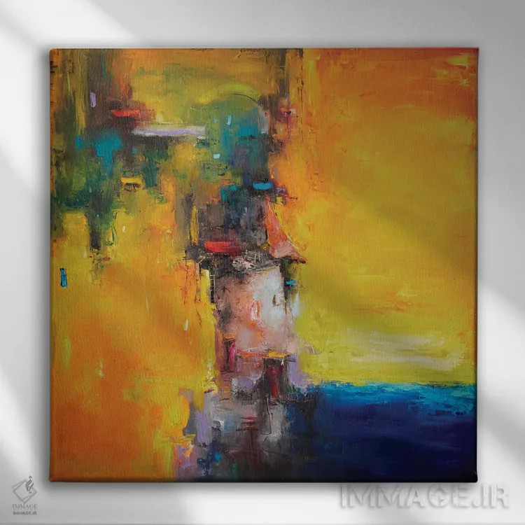 تابلو انتزاعی لکه های خورشیدی اثر استانیسلاو لازاروف - نمای روبهرو روی دیوار