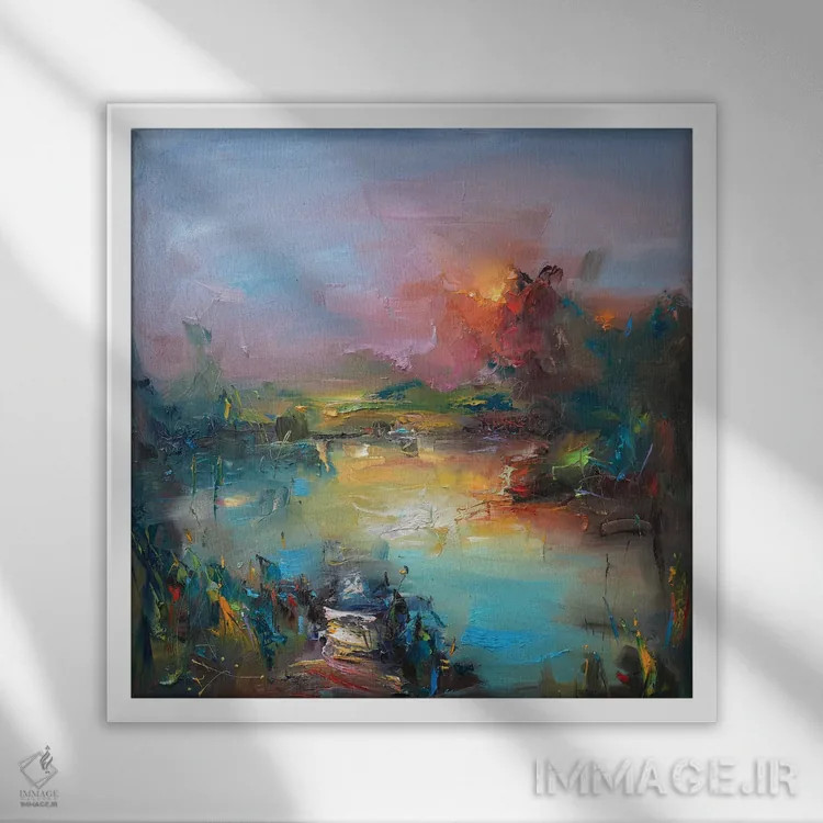 تابلو انتزاعی طلوع خورشید اثر استانیسلاو لازاروف - نمای قابدار سفید