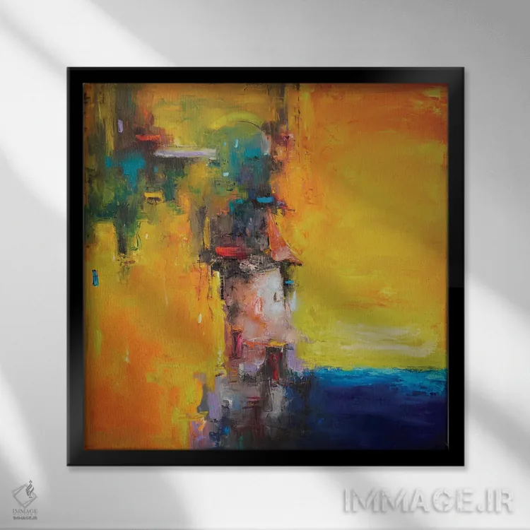 تابلو انتزاعی لکه های خورشیدی اثر استانیسلاو لازاروف - نمای قابدار مشکی