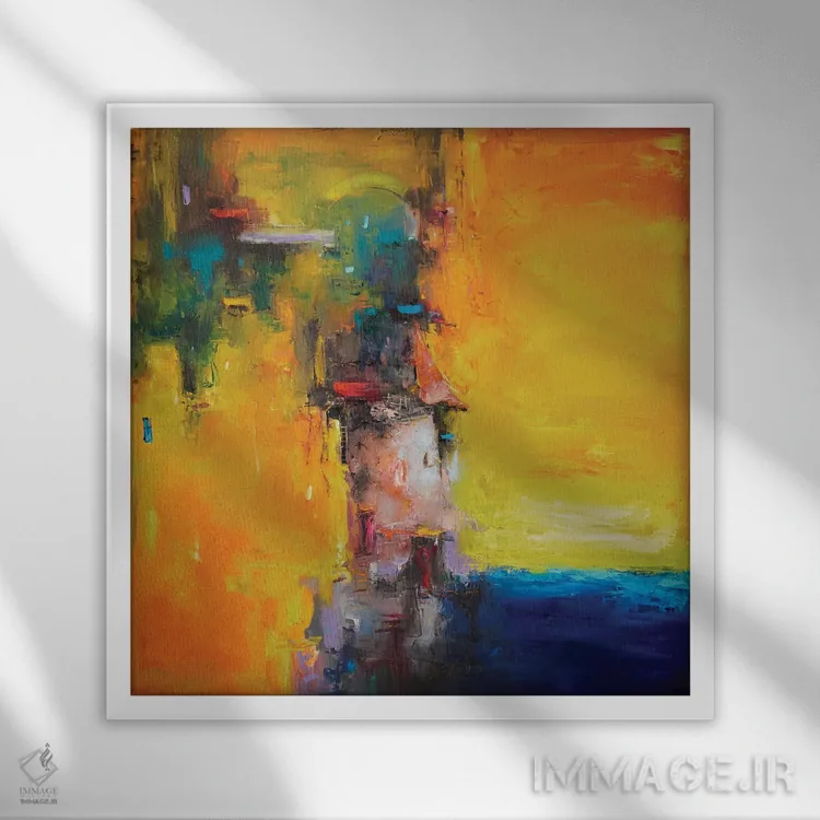 تابلو انتزاعی لکه های خورشیدی اثر استانیسلاو لازاروف - نمای قابدار سفید