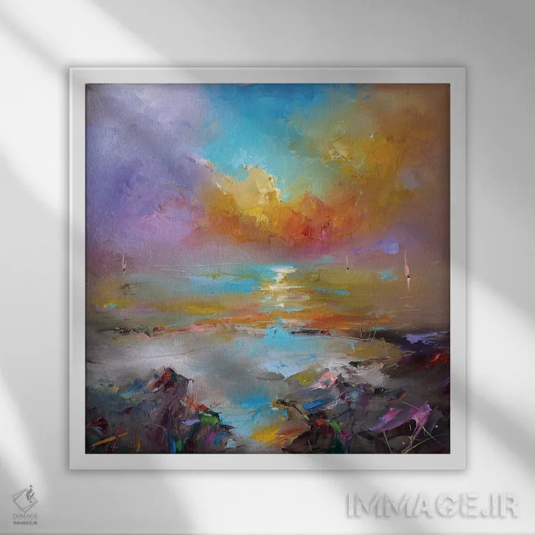 تابلو انتزاعی غروب رویاها اثر استانیسلاو لازاروف - نمای قابدار سفید