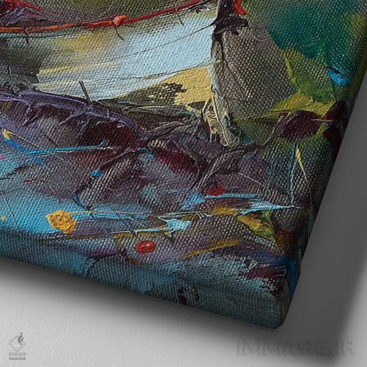 تابلو انتزاعی غروب و مه اثر استانیسلاو لازاروف - نمای نزدیک بافت بوم