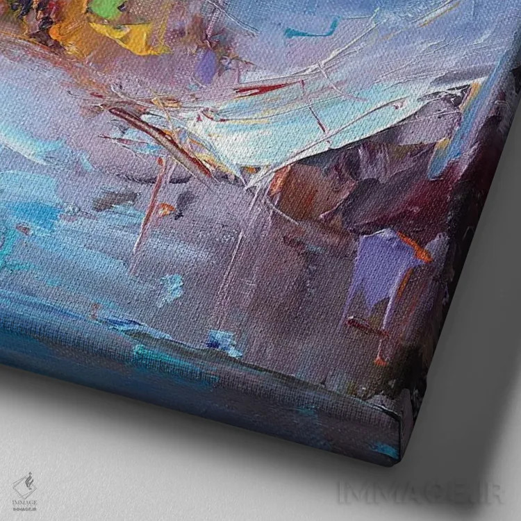 تابلو انتزاعی عشق روستایی اثر استانیسلاو لازاروف - نمای نزدیک بافت بوم