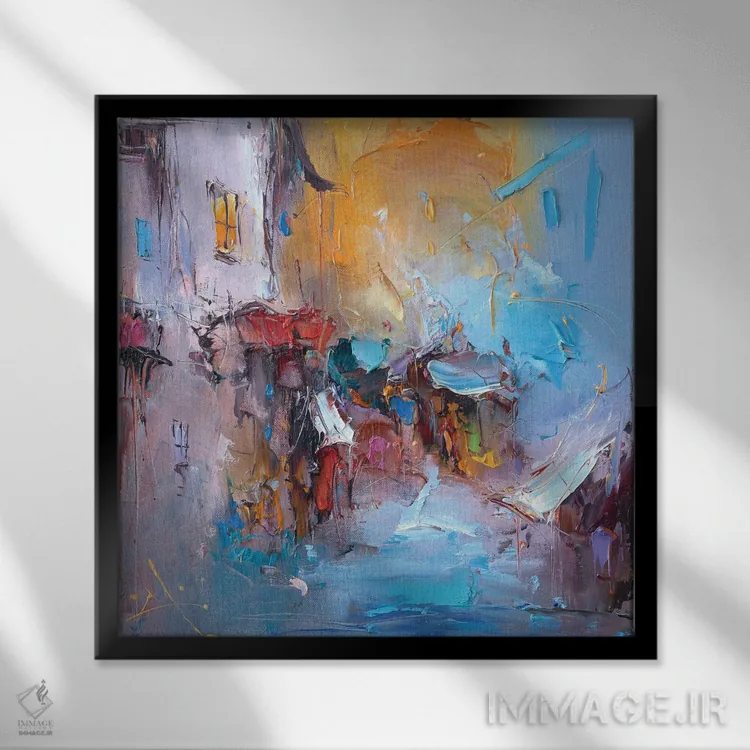 تابلو انتزاعی عشق روستایی اثر استانیسلاو لازاروف - نمای قابدار مشکی