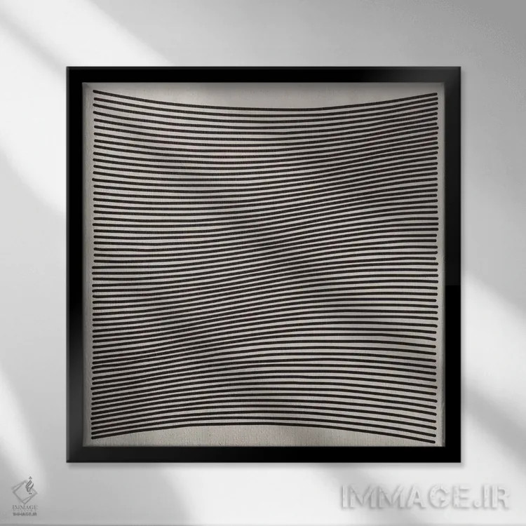 تابلو مینیمال هنر مدرن - خطوط موج دار اثر فایو بای فایو کالکتیو - نمای قابدار مشکی