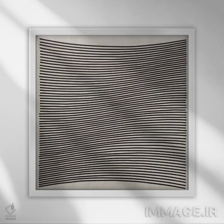 تابلو مینیمال هنر مدرن - خطوط موج دار اثر فایو بای فایو کالکتیو - نمای قابدار سفید