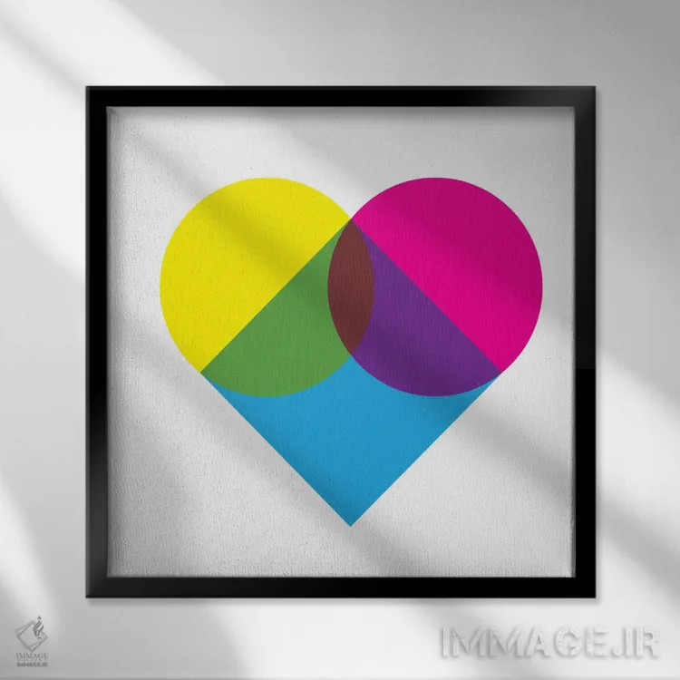 تابلو مینیمال هنر مدرن - نمودار قلب فلورسنت اثر فایو بای فایو کالکتیو - نمای قابدار مشکی