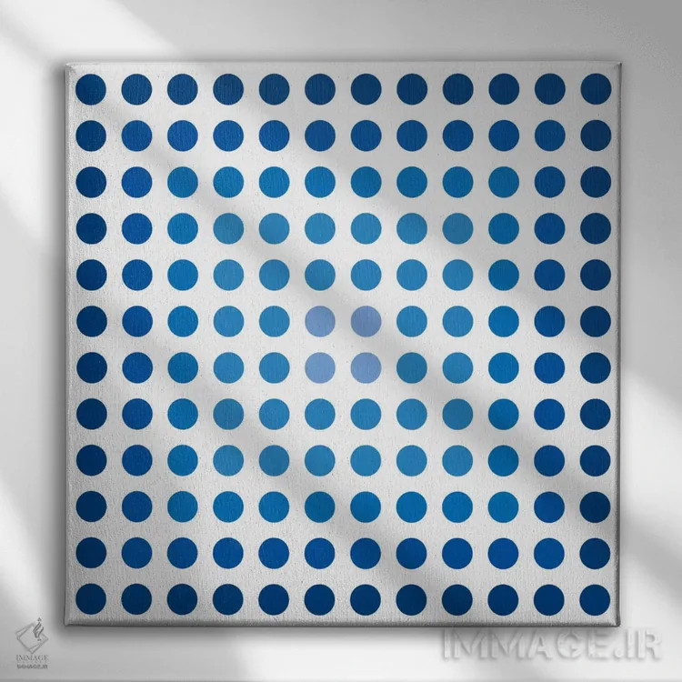 تابلو مینیمال هنر مدرن - نقطه های سرمه ای کمرنگ اثر فایو بای فایو کالکتیو - نمای روبهرو روی دیوار